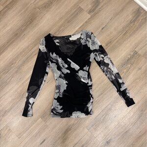 INC International Concepts Black and Gray Floral Top